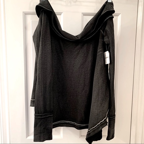 Free People off shoulder top. Distressed gray color. Size small - Picture 2 of 11